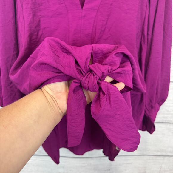 Chico's Plus Size Purple Fuchsia Tie Front Blouse Size 4/20W - Picture 3 of 8